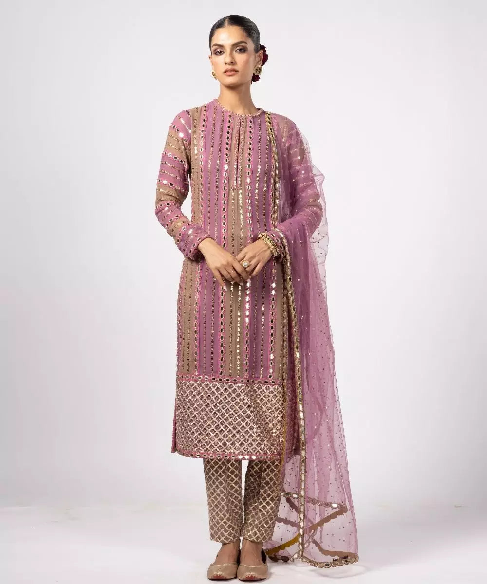 VVANI VATS - Mud mauve Mirror Kurta Set